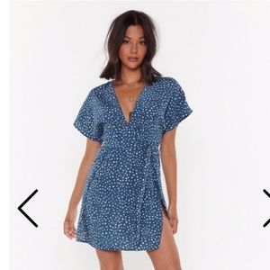 NWT Nasty Gal Blue Polka Dot Wrap Dress size 6
